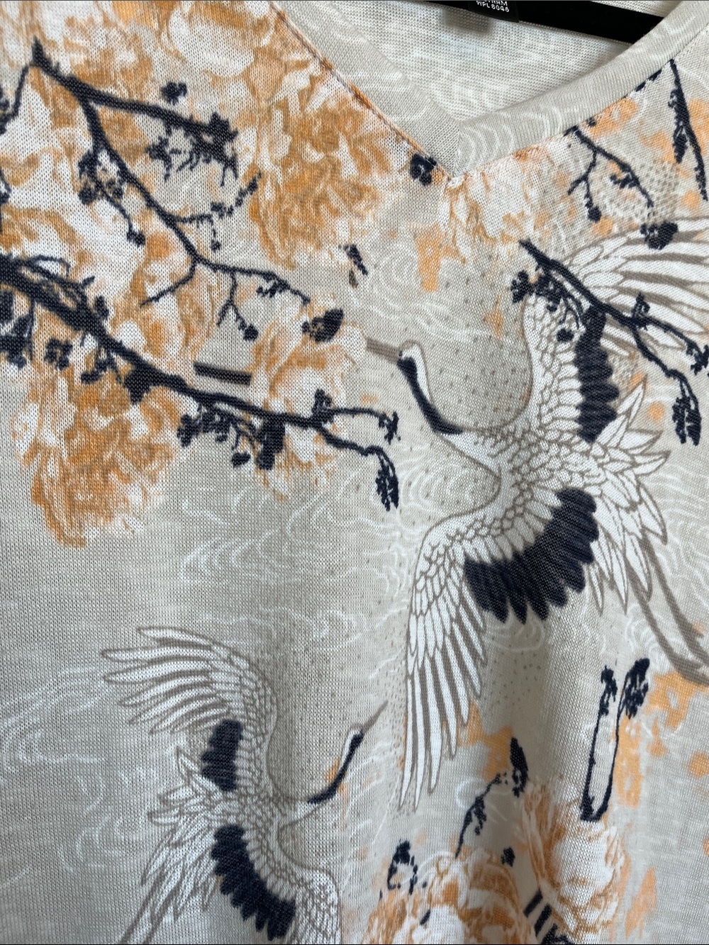 Style & Co. Beige Floral & Crane V-Neck Tunic with Navy Accents - Picture 3 of 9